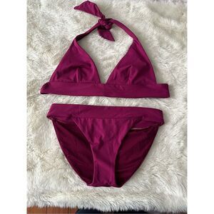 Iris & Ink Women’s Halter Tie Berry Bikini size Small.